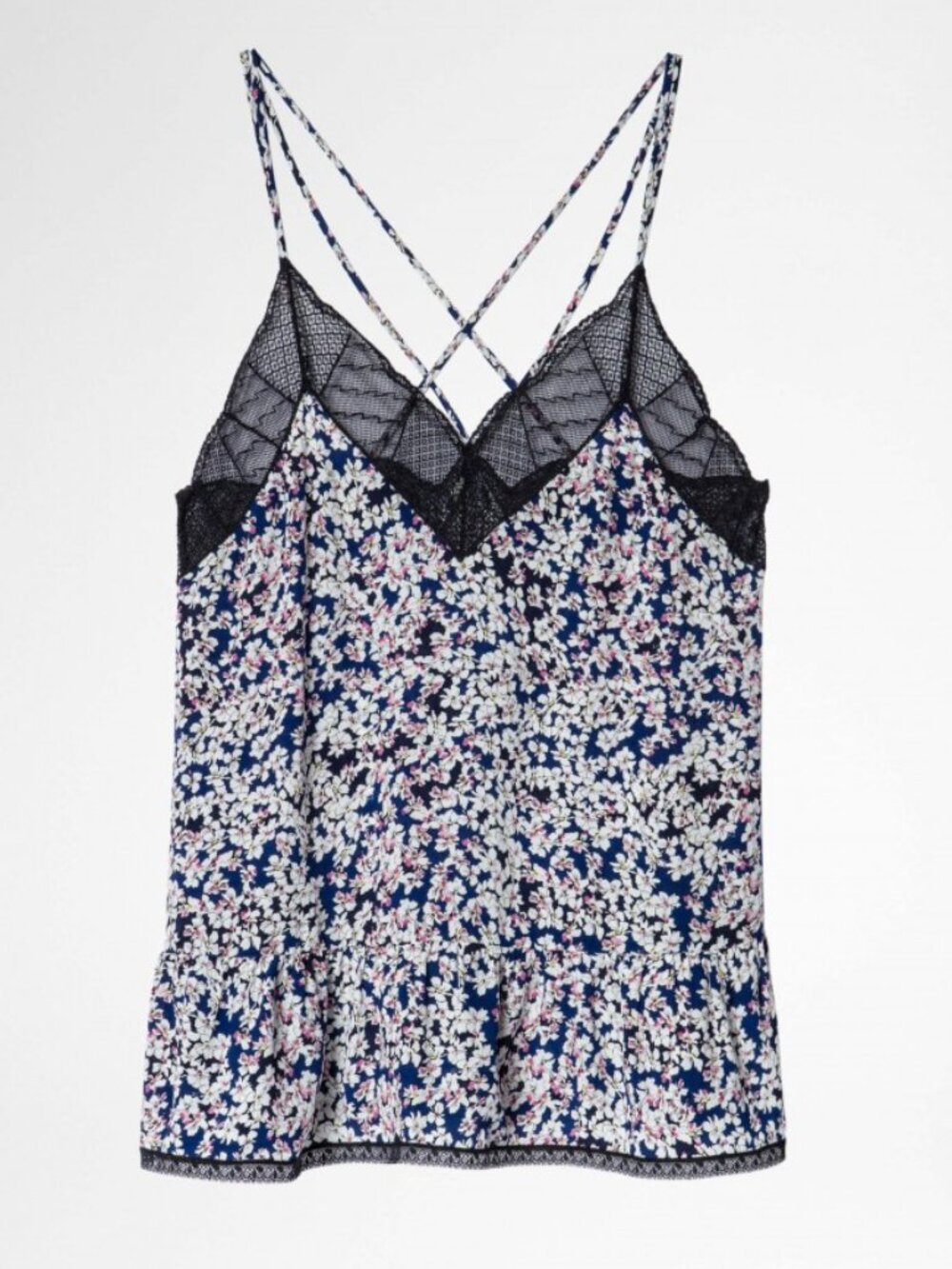NWT $228 ZADIG & VOLTAIRE Celest Blue Floral Print Begonia Lace Trim Camisole - Picture 8 of 8